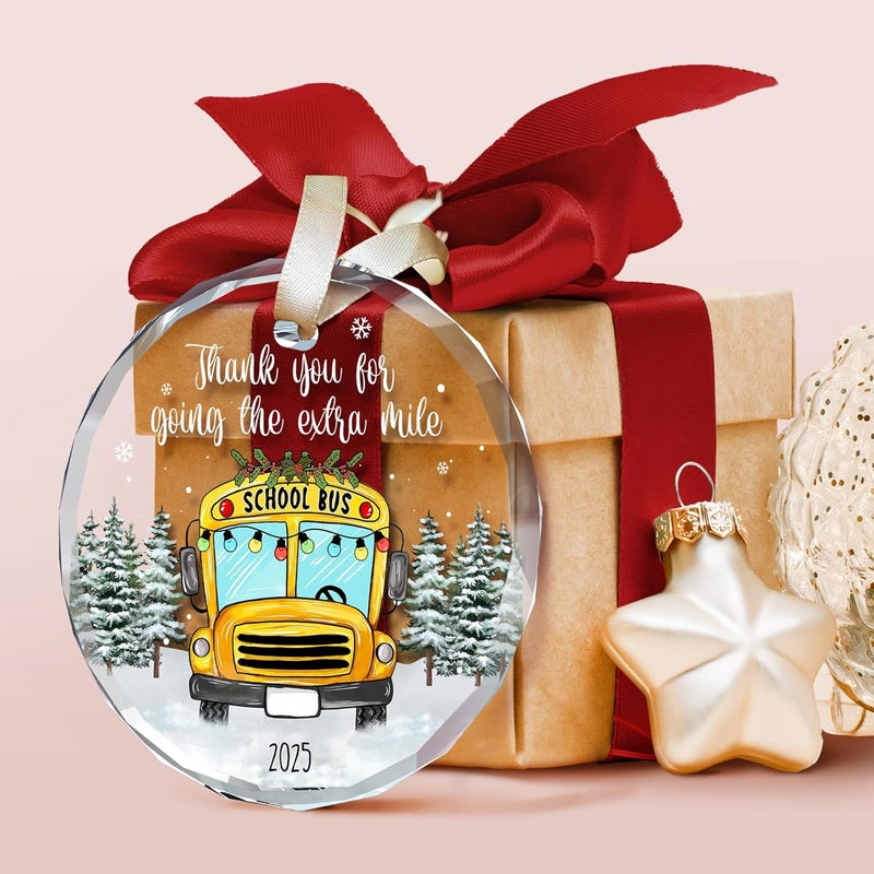 TEEBIM Bus Driver Gifts - School Bus Christmas Ornament - Buses Driver Gifts - School Drivers Ornaments with Card - Thank You, Retirement, Appreciation Gift for Buses Drivers - Glass Ornament 2025 - Image 3